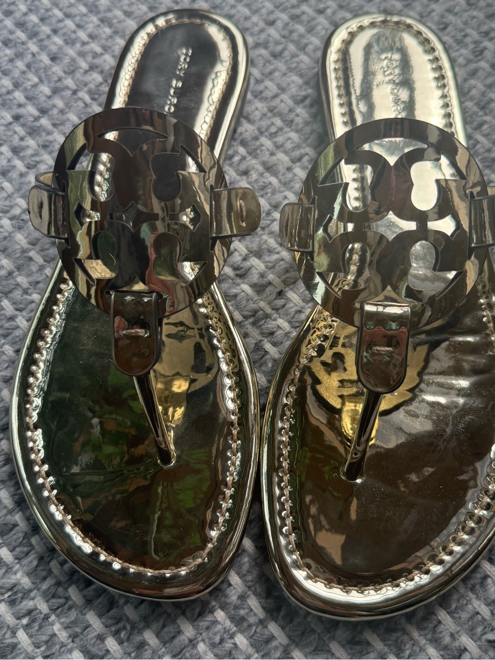 Tory Burch Miller Mirrored Metallic Gold Thong Sandals - Picture 5 of 7